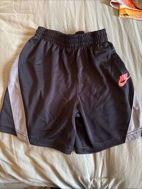 Nike Black Boys' Athletic Shorts with Light Gray Panels and Pink Logo